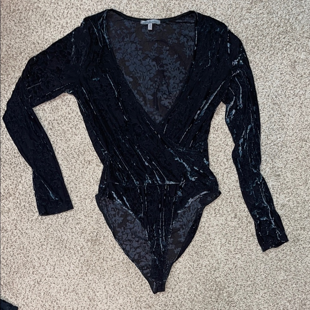 NWOT Chic Black Velvet Wrap Bodysuit